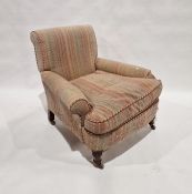 Late 19th/early 20th century armchair, upholstered in a multi-coloured striped fabric, raised upon