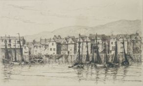 19th century school Etching Depicting sailing boats within a harbour wall, unsigned, 19cm x 30cm