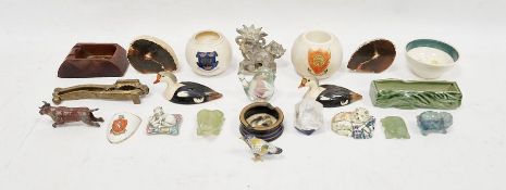 Various model animals, a cloisonne bird, model cats, ducks, quartz rocks, crested ware (1 box)