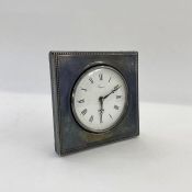 Tregawne circular clock and silver mounted case, London 1984, 11cm wide