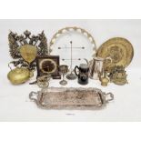Quantity of assorted metalware and brassware to include mantel clock, two-handled tray, etc (2
