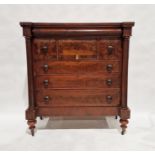 Victorian flame mahogany Scottish chest of drawers with three short and three long drawers, on