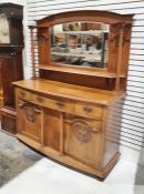 Art Nouveau oak dresser of Scottish style with mirrored superstructure flanked by ionic columns