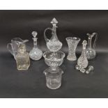 Quantity of cut glassware to include a Dartington glass footed fruit bowl, a large cut glass ewer/