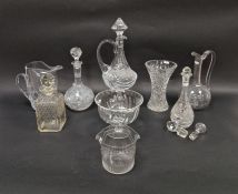 Quantity of cut glassware to include a Dartington glass footed fruit bowl, a large cut glass ewer/