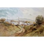 Two 20th century watercolour landscape paintings, the first depicting a village scene,