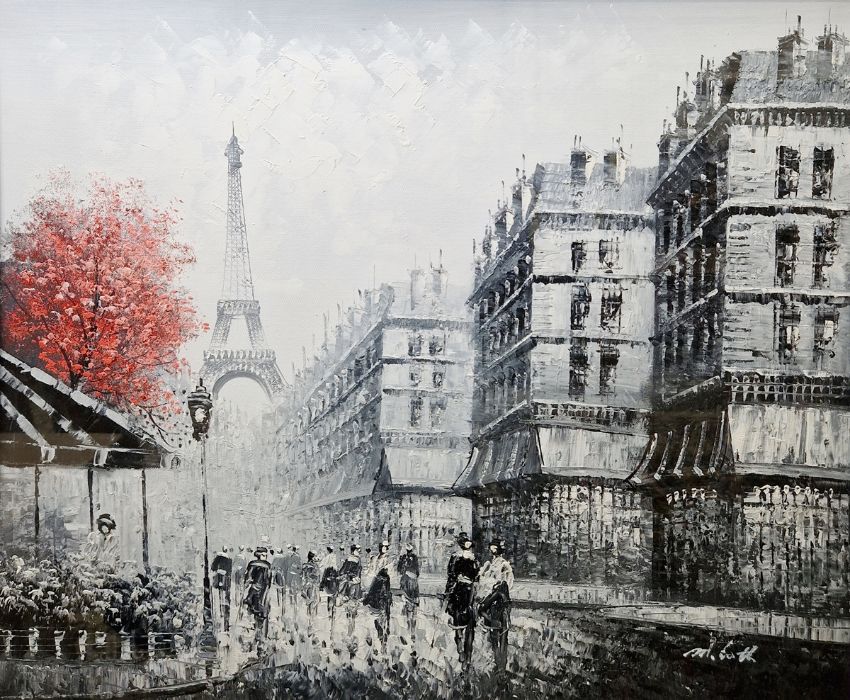 Michelle Roth  Two 20th century oil paintings Traditional Parisian scenes, including Moulin Rouge