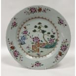 Chinese famille rose dish (repaired), 31cm diameter and another Chinese famille rose dish (