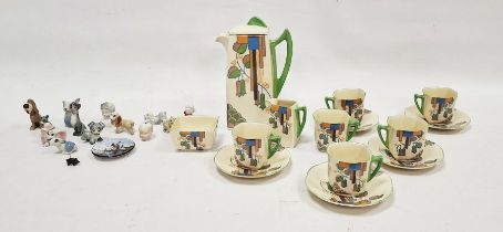 Royal Doulton 'Marina' Art Deco coffee set to include a coffee pot, six cups, 4 saucers, cream jug