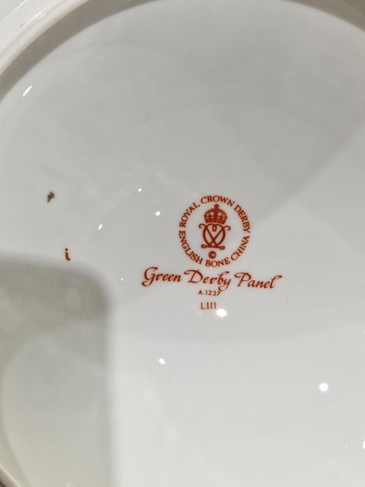 Royal Crown Derby 'Green Derby Panel' pattern part dinner service, printed iron red factory marks, - Image 24 of 24