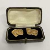 Pair 9ct gold double-oblong and chain cufflinks, each oblong embossed with coronet, 6.4g