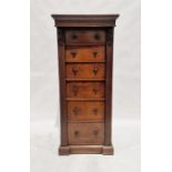 Late 19th century mahogany Wellington chest having six drawers of graduating form, each with two