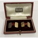 Pair 9ct gold double-oblong and chain cufflinks, 13.8g approx., in Harrods case