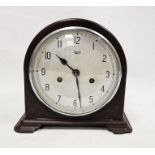 Early 20th century Smiths of Enfield arch-topped mantel clock on stepped base, gong chiming movement