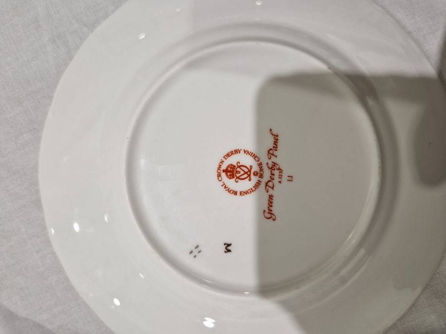 Royal Crown Derby 'Green Derby Panel' pattern part dinner service, printed iron red factory marks, - Image 3 of 24