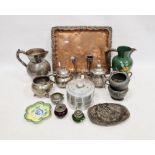 Quantity of assorted metalware to include rectangular tray, jugs, etc (1 box)