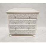 Modern pine white painted chest of four long drawers, 80cm high x 84cm wide x 41cm deep