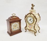 Mid-century mahogany-cased mantel clock by Elliot Clock Company, the circular dial with Roman