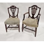 Pair of Georgian style mahogany carvers' armchairs with shield backs together with a set of four