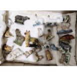 Large quantity of Wade Whimsie miniature models, some with boxes and two glass miniatures (5 boxes)