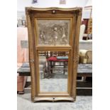 19th century gilt wood wall mirror with bevelled plate below a carved marble plaque after Francois