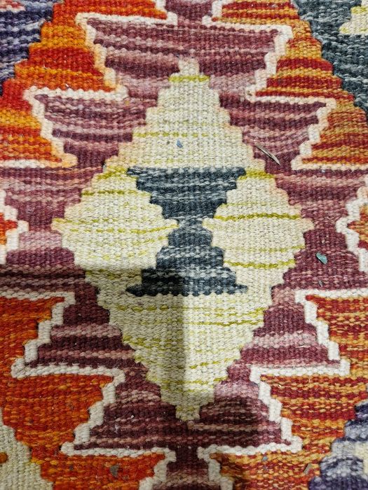 Chobi orange ground kilim with lozenge trelliswork and floral border, 155cm x 107cmCondition - Image 31 of 38