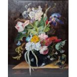 Lovelace (20th century school) Oil on cavas Floral still life with butterfly, unsigned, framed and