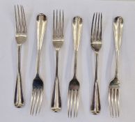 Set of six Victorian silver forks, London 1891, makers mark JA/TS, 8toz approx.