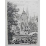 Axel Herman Haig (1835-1921) Etching Town scene by river, initialled, 28cm x 19cm