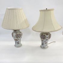 Pair Samson porcelain pseudo Chinese vases fitted as table lamps, each inverse baluster and having