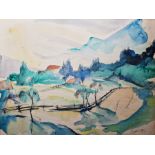 Wolf Rohricht (1886-1953) Watercolour Bavarian alpine scene, signed, 44cm x 59cm