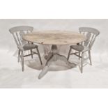 Oval pine kitchen table, 128cm x 92cm and four painted grey kitchen chairs (5)