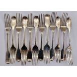 Matched set of twelve Victorian table forks, various dates and makers, 17toz approx.
