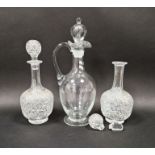 Pair of late 19th/early 20th century cut glass decanters, 30cm high (one stopper broken) and a
