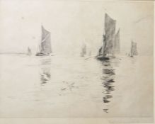 Rowland Langmaid (1897-1956) Etching Calm boats at sea, signed to the margin lower right, 19.5cm x