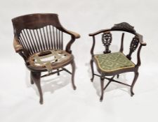 A late nineteenth century mahogany corner chair on four cabriolet legs, together with a mahogany