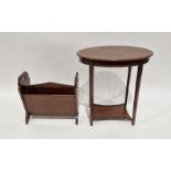 Oval mahogany and satinwood banded occasional table, a mahogany magazine rack and a mahogany