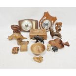 Assorted wooden items to include various carved sculptures, an Anglo-Indian carved wooden box,