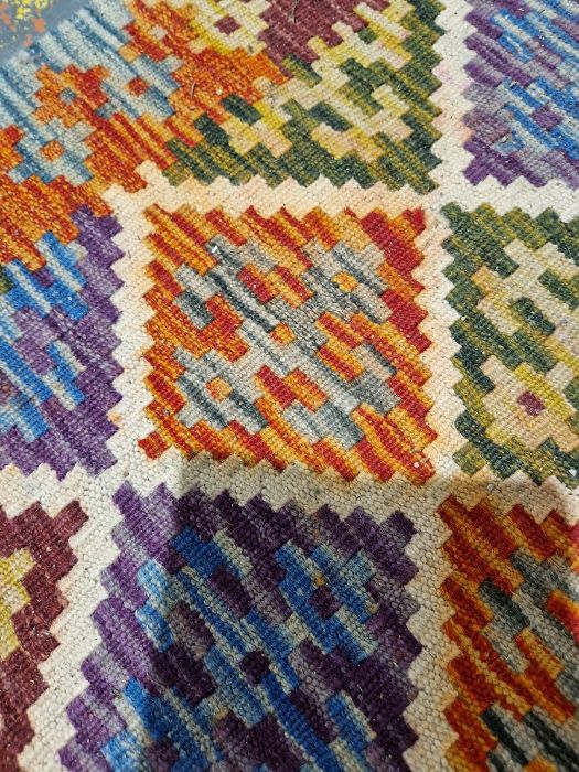 Chobi kilim cream ground wool rug with lozenge trelliswork pattern and geometric border , 130cm x - Image 20 of 26