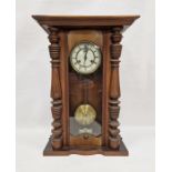 Early 20th century mahogany cased Vienna regulator style wall clock with turned and fluted