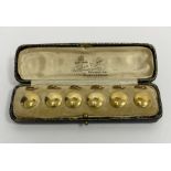 Set of six antique gold studs in Furber & Son gilt leather case, 19.5g total approx.