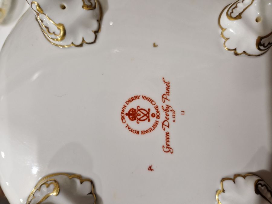 Royal Crown Derby 'Green Derby Panel' pattern part dinner service, printed iron red factory marks, - Image 6 of 24