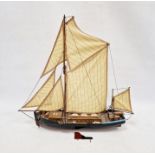 20th century scratch built model of a sailing boat with rig mast and painted hull, 55cm high approx.
