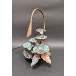 20th century Waterstone copper lily water feature turned table lamp, 37cm high