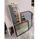 Three mirrors two having mahogany frames, another being a hall mirror with white painted framed,