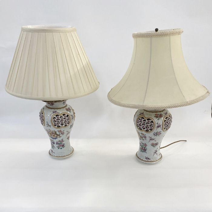 Pair Samson porcelain pseudo Chinese vases fitted as table lamps, each inverse baluster and having - Image 21 of 40