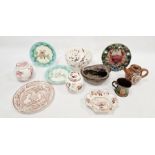 Masons Ironstone ginger jar, chinoiserie pattern, a Masons Flora patterned small dish, a majolica-