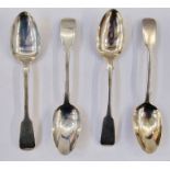 Four Victorian matched silver spoons, London 1841 and 1843, makers mark GA, 5toz approx.