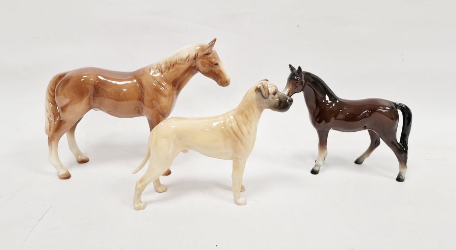 Beswick model of a Great Dane together with two models of horses, unmarked (3)