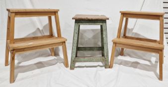 Pine painted stool and two modern step stools (3)